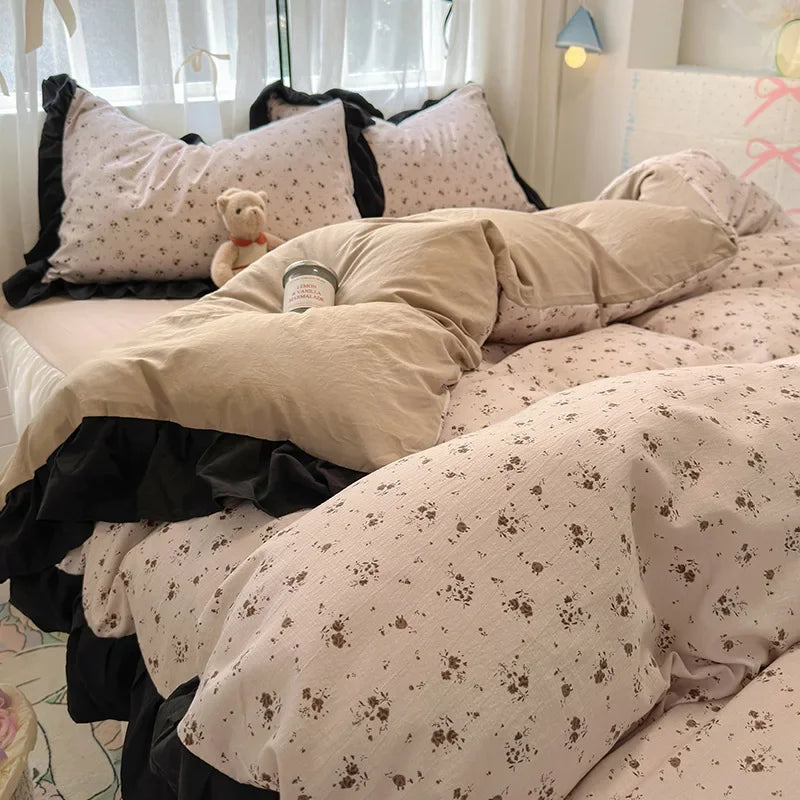 Afralia™ French Washed Cotton Princess Flower Quilt Cover Set - Spring Floral Bedding