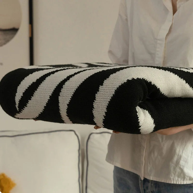 Afralia™ Knitted Sofa Cover Blanket: Black & White Thin Quilt for Office Nap & Air Conditioning