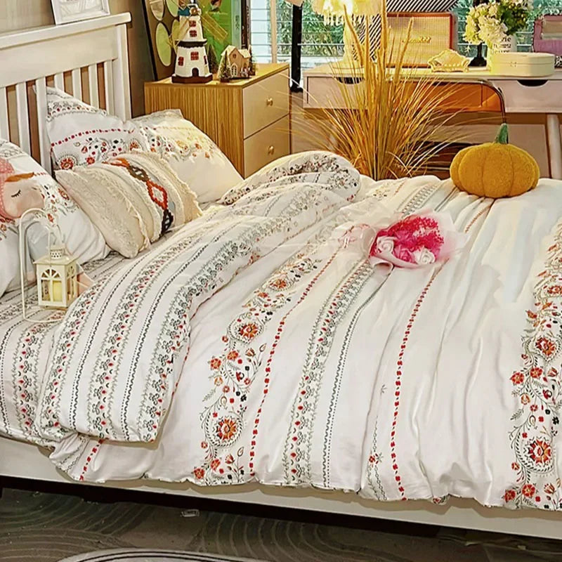 Afralia™ Boho Pattern Printed Cotton Bedding Set for Queen King Bed Linens