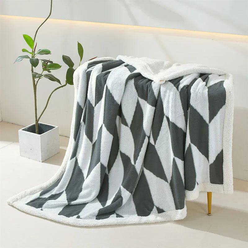 Afralia™ Geometric Lamb Wool Blanket: Soft Multi-Purpose Sofa Cover for Autumn Winter