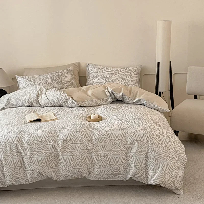 Afralia™ Soft Cotton Grid Printed Bedding Set for Single/Double Bed