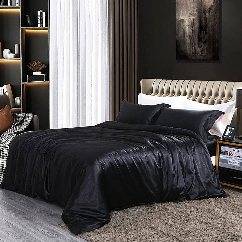 Afralia™ Silk Summer Bedding Set: Double-Sided Cooling Comforter & Soft Satin Sheet - Single/Double