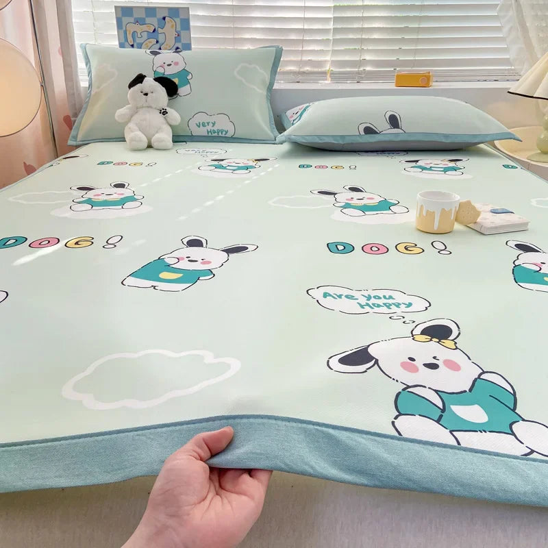 Afralia™ Summer Cartoon Printed Silky Bed Mat Set - Soft Skin-Friendly Cushion Mattresses