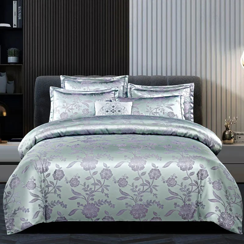 Afralia™ Satin Jacquard Bedding Set: Fitted Sheet, Duvet Cover, 2 Pillowcases - Queen King