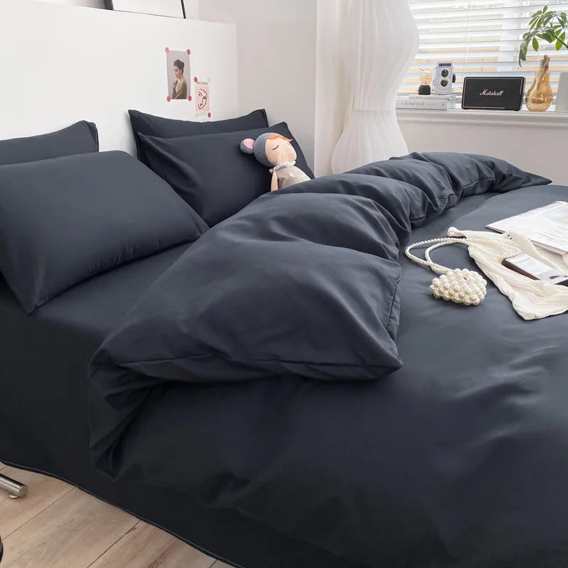 Afralia™ Solid Color Duvet Cover Set - Queen King Full Size Flat Sheet Bedding
