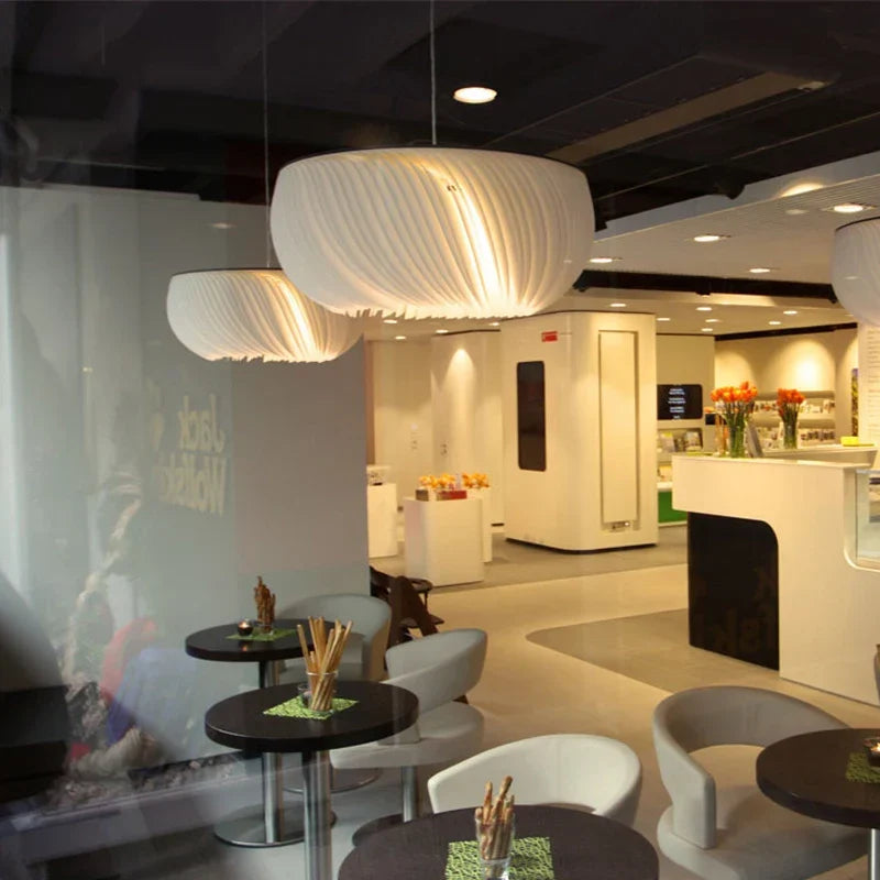 Afralia™ White LED Pendant Light with Parchment Art Ceiling Lamp