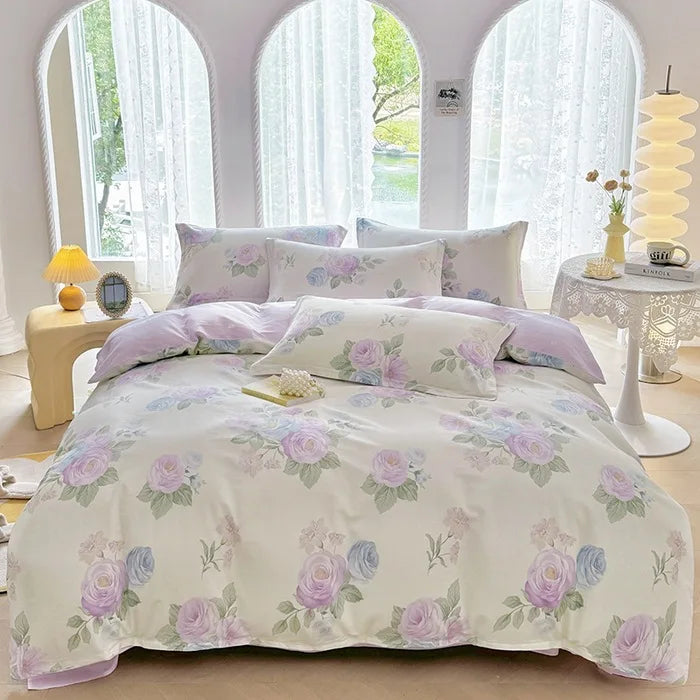 Afralia™ Romantic Flower Print Cotton Bedding Set with Ultra Soft Duvet Cover & Bed Linens