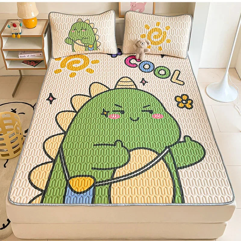 Afralia™ Cartoon Pattern Latex Mattress Set for Home, 3-Layer Rebound Soft Breathable Bed Sheets