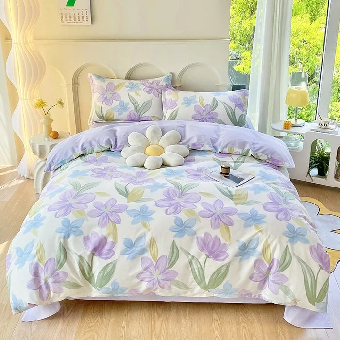 Afralia™ Romantic Flower Print Cotton Bedding Set with Ultra Soft Duvet Cover & Bed Linens