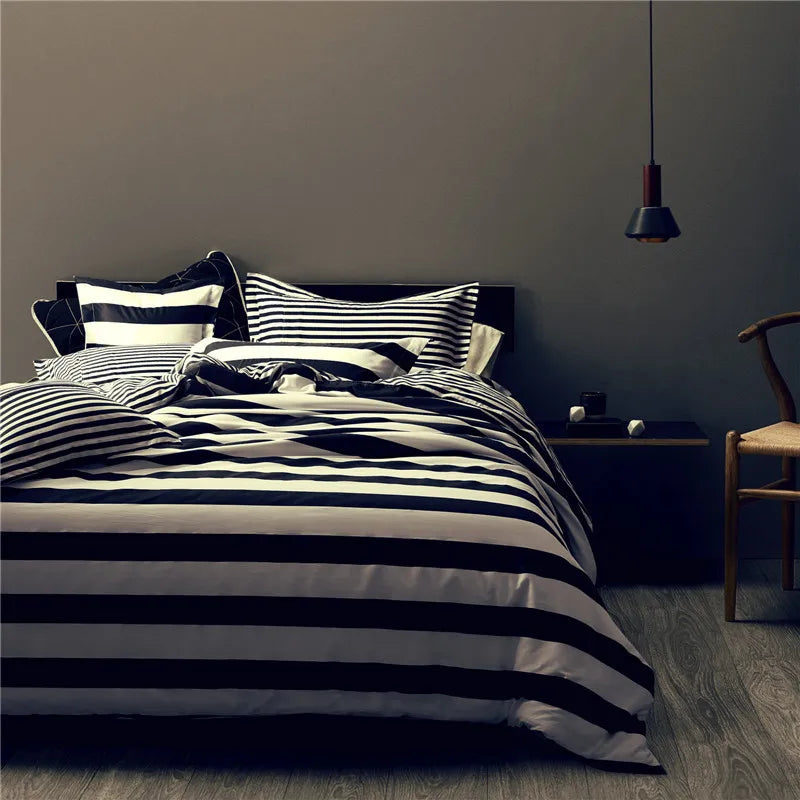 Afralia™ Nordic Cotton Black White Bedding Set: Classic Comforter Single Double Bedroom Decor
