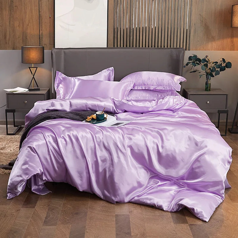 Afralia™ Solid Color Ice Rayon Cooling Bedding Set - King/Queen Size Skin-Friendly Fitted Sheet