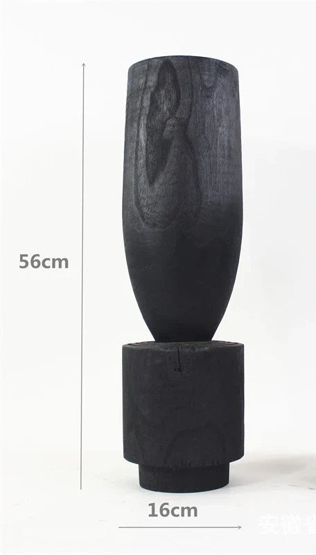 Afralia™ Handmade Carbonized Wood Wabi-Sabi Flower Vase for Home Hotel Villa Decor