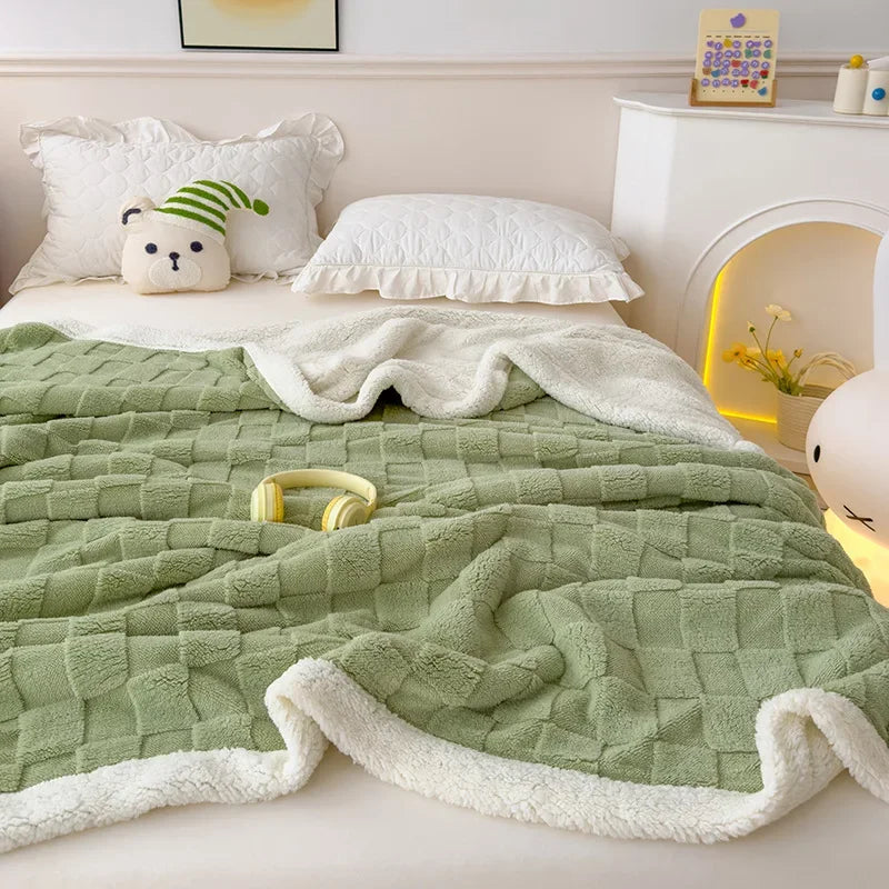 Afralia™ Checkerboard Lambs Wool Blanket, Cozy & Soft Throws for Sofa & Bed