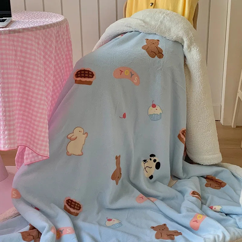 Afralia™ Korean Cartoon Plush Blanket, Soft Nap Sofa Cover for Home Dormitory
