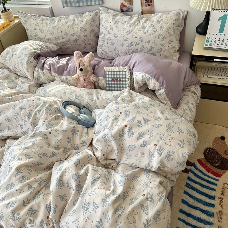 Afralia™ Cartoon Pattern Printed Cotton Bedding Set with Pillowcase