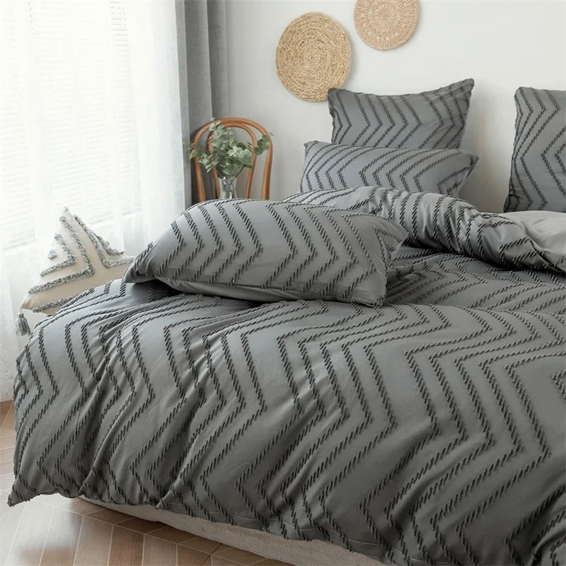 Afralia™ Wave Stripes Grey Bedding Set Full Queen King Twin Duvet Cover Pillow Cases