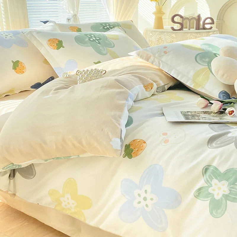 Afralia™ Romantic Flower Print Cotton Bedding Set with Ultra Soft Duvet Cover & Bed Linens
