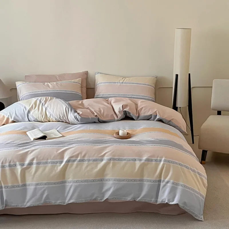 Afralia™ Geometric Pattern Cotton Fitted Sheet Set, King/Queen Bed Comfort Bedding