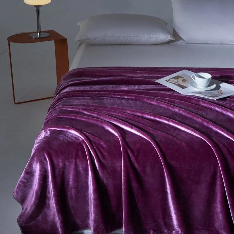 Afralia™ Velvet Milk Blanket: European Solid Color Flannel Bedspread for All Seasons