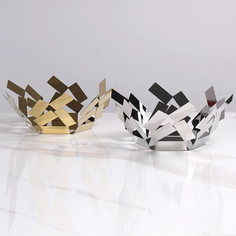 Afralia™ Stainless Steel Fruit Basket, Geometric Metal Tray for Kitchen and Living Room