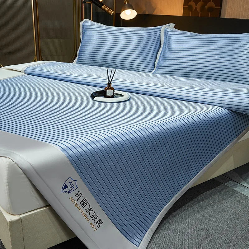 Afralia™ Ice Silky Cooling Mat Striped Bed Cover Skin-Friendly Pad