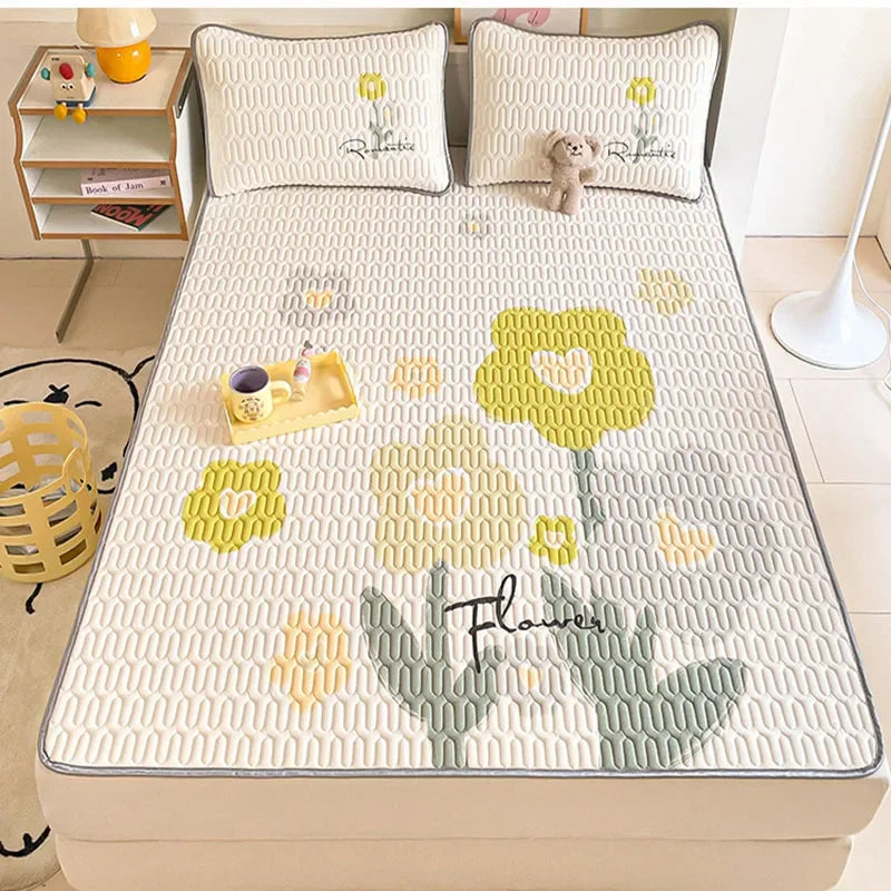 Afralia™ Cartoon Pattern Latex Mattress Set for Home, 3-Layer Rebound Soft Breathable Bed Sheets