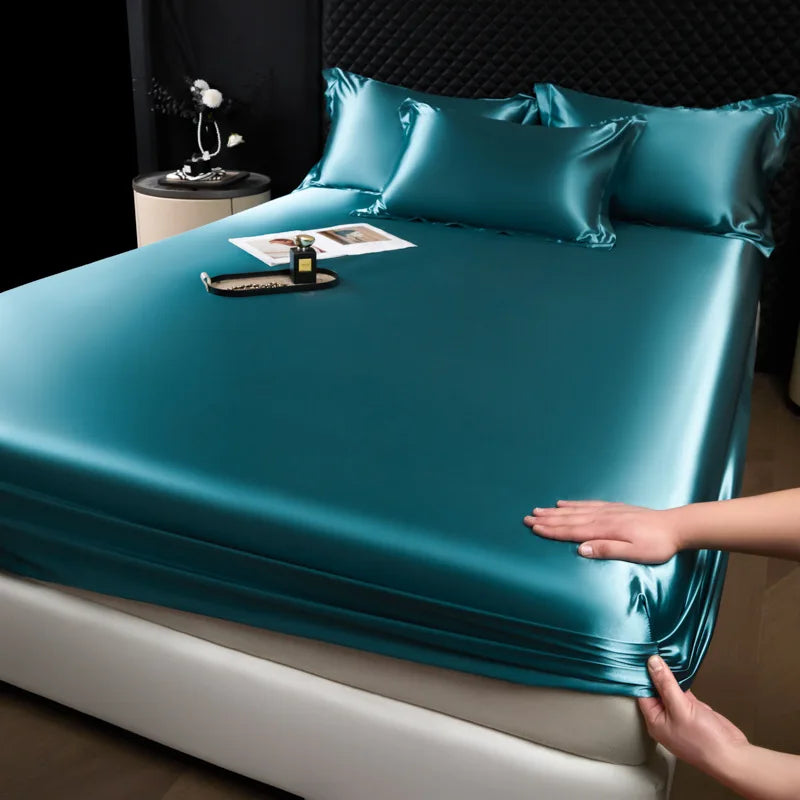 Afralia™ 100% Mulberry Silk Fitted Sheet Set with Pillowcase - Luxury Solid Color Silk Bed Linen