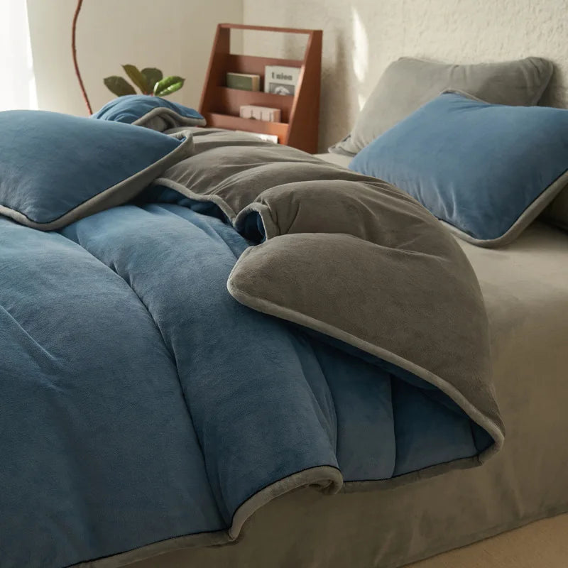 Afralia™ Color Block Milk Velvet Duvet Cover - Warm Single Bedclothes for Autumn/Winter
