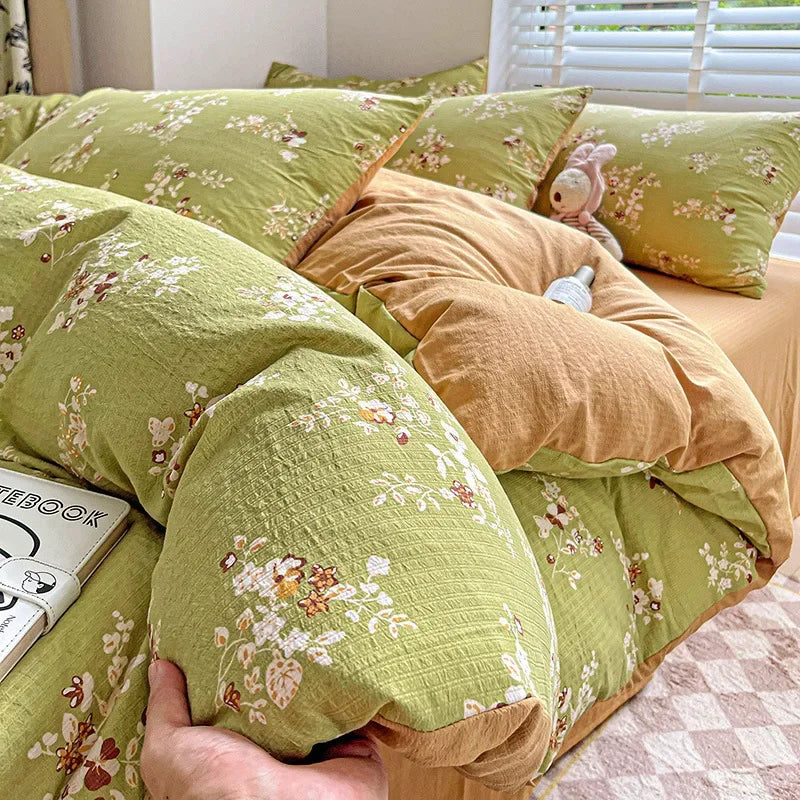Afralia™ Cotton Flower Printed Comforter Set: Breathable Double-Layer Yarn, Soft Bedding for Girls