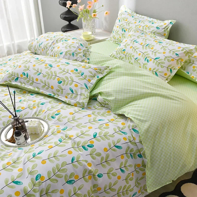 Afralia™ Plant Print Bedding Set: Skin-Friendly Duvet Cover & Bedsheet for All Seasons