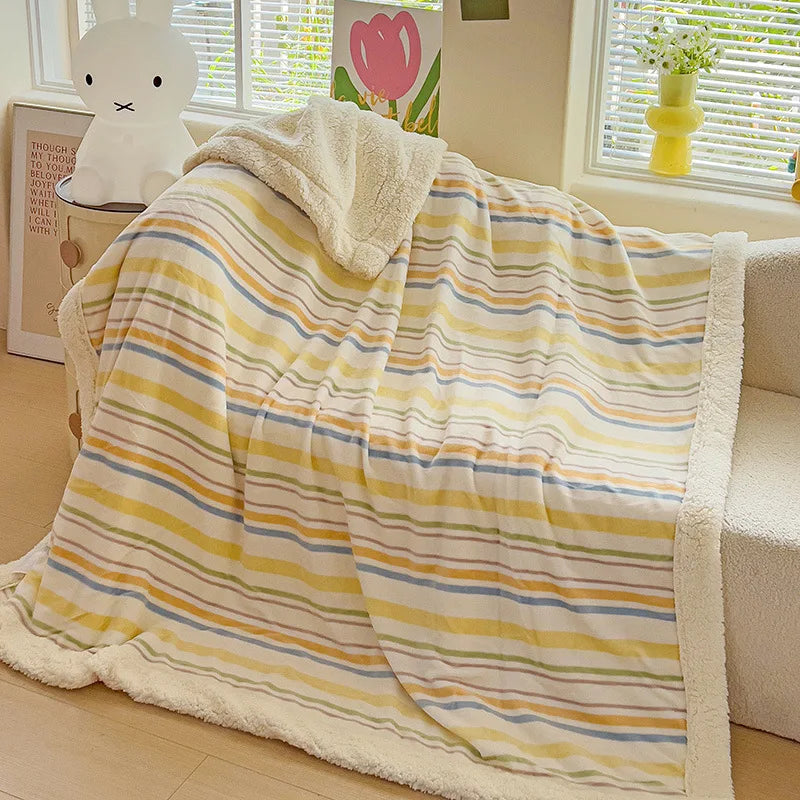 Afralia™ Striped Lamb Wool Blanket: Nordic Double-Layer Soft Decor for Office Bedroom