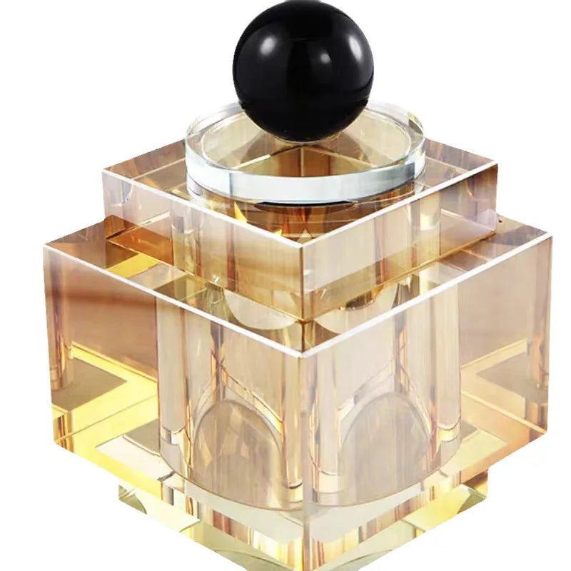 Afralia™ Clear Crystal Geometric Storage Jar - Cubic Square Transparent Jewelry Box