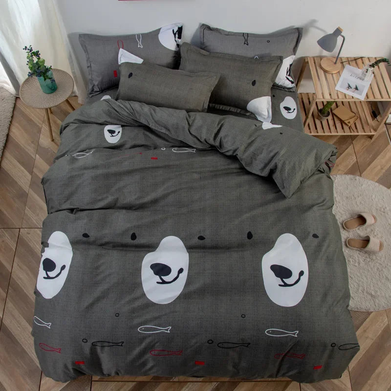 Afralia™ Cute Cartoon Printed Bedding Set | Washed Skin-Friendly | Queen/King Size