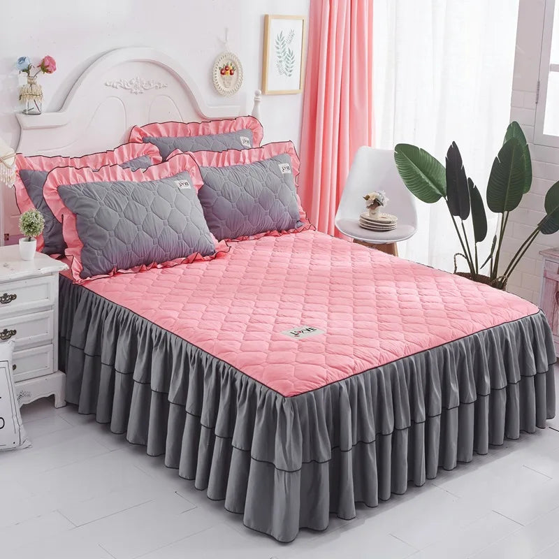 Afralia™ Mixed Color Single Bed Skirt Mattress Cover Quilted Anti-Slip Dustproof Topper