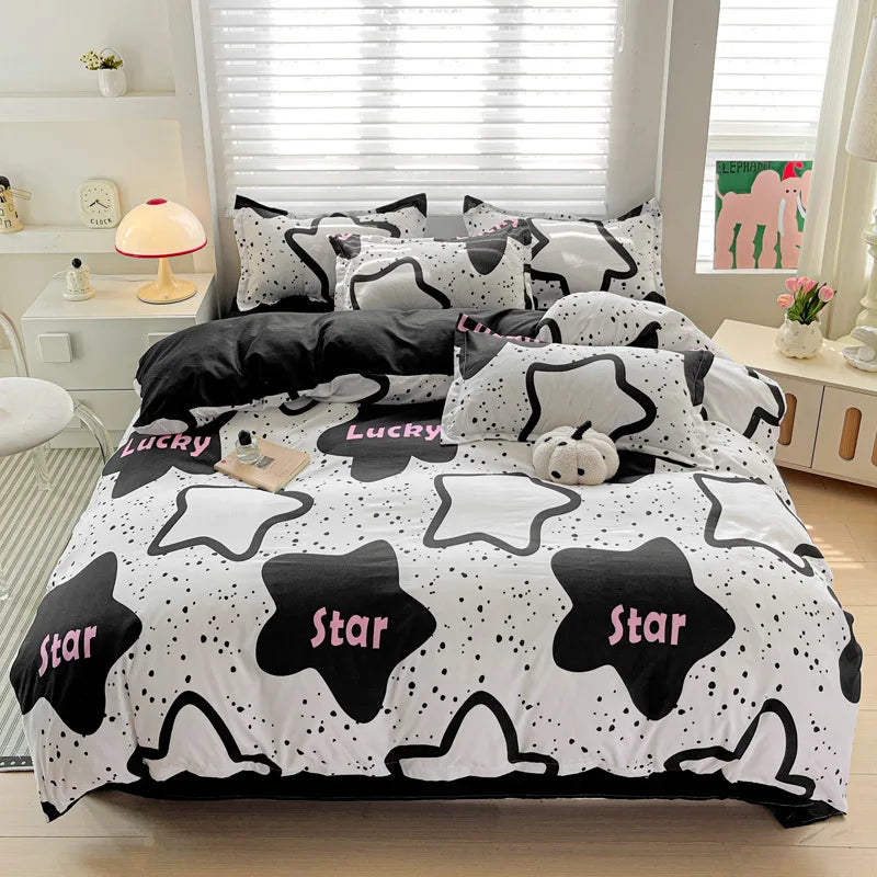 Afralia™ Cozy Cotton Bedding Set for Double Bed, Autumn Winter Duvet Cover Kit
