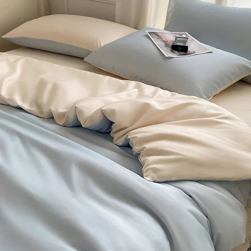 Afralia™ Silky Rayon Bedding Set: Solid Color Duvet, Fitted Sheet, Pillowcase - Queen King Size