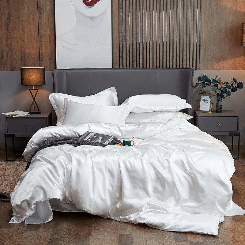 Afralia™ Solid Color Ice Rayon Cooling Bedding Set - King/Queen Size Skin-Friendly Fitted Sheet