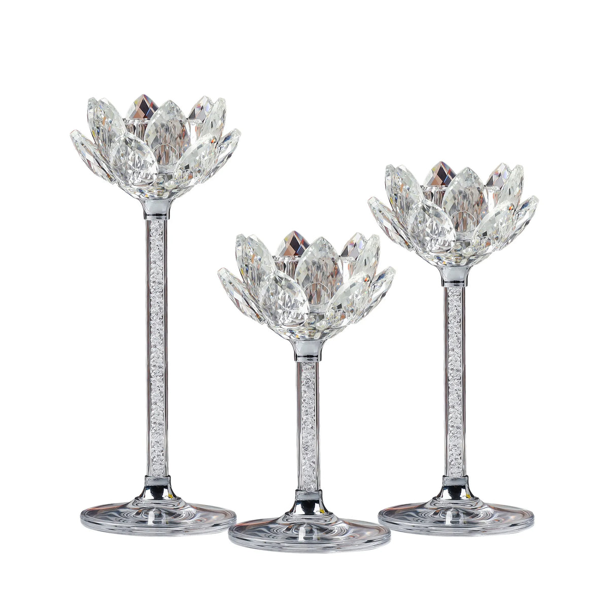 Afralia™ Silver Lotus Crystal Candlestick for Romantic Candlelight Dinner.
