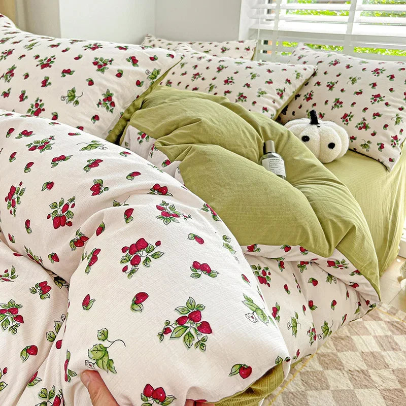 Afralia™ Cotton Flower Printed Comforter Set: Breathable Double-Layer Yarn, Soft Bedding for Girls