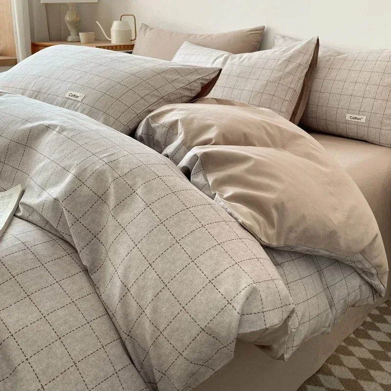 Afralia™ Nordic Cotton Bedding Set: Soft Striped Comforter Cover for Adults