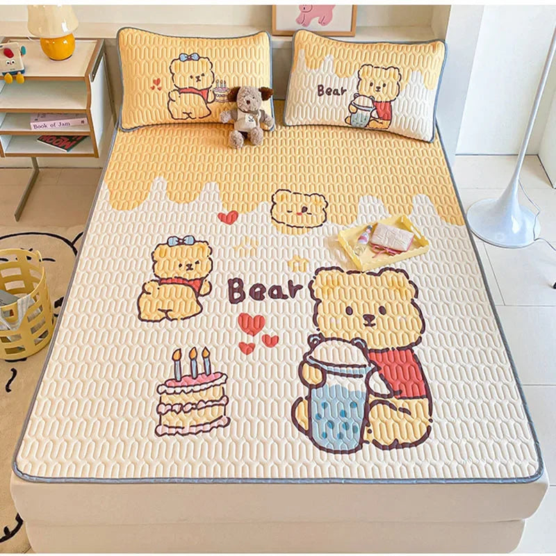 Afralia™ Cartoon Pattern Latex Mattress Set for Home, 3-Layer Rebound Soft Breathable Bed Sheets