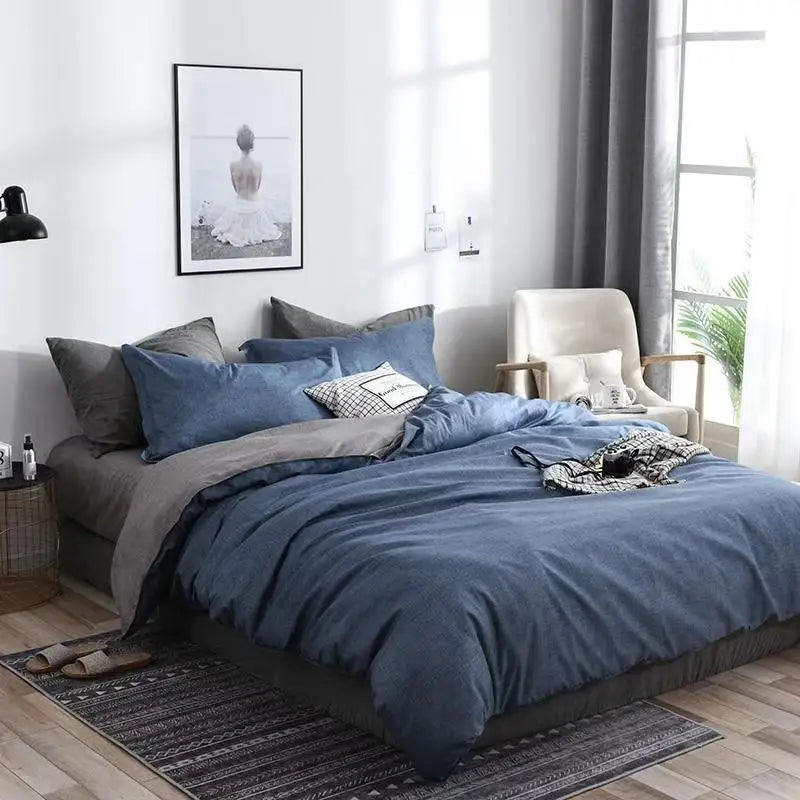 Afralia™ Solid Color Quilt Cover Set, Polyester Single Double Bedding with Pillowcases