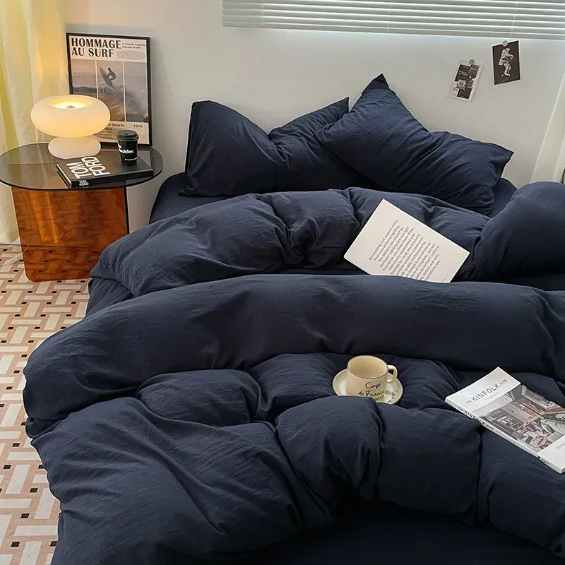 Afralia™ Soft Bedding Set: Fitted Sheet, Duvet Cover, Pillowcase - Queen/King Size