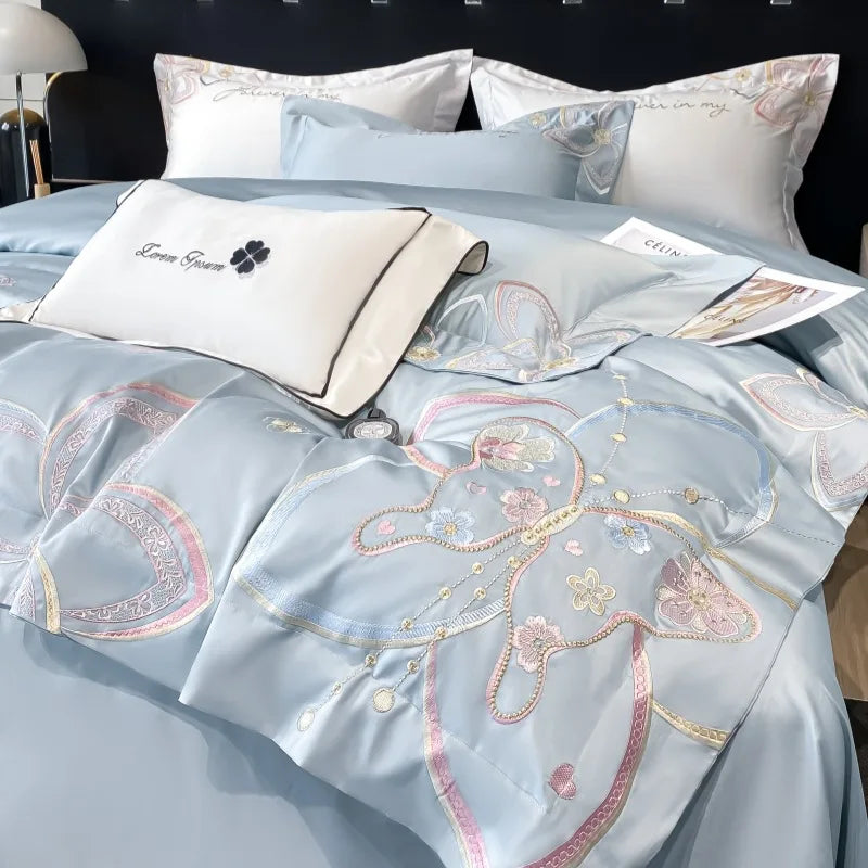 Afralia™ Luxury Cotton Twill Embroidery Duvet Cover Set for Seasons