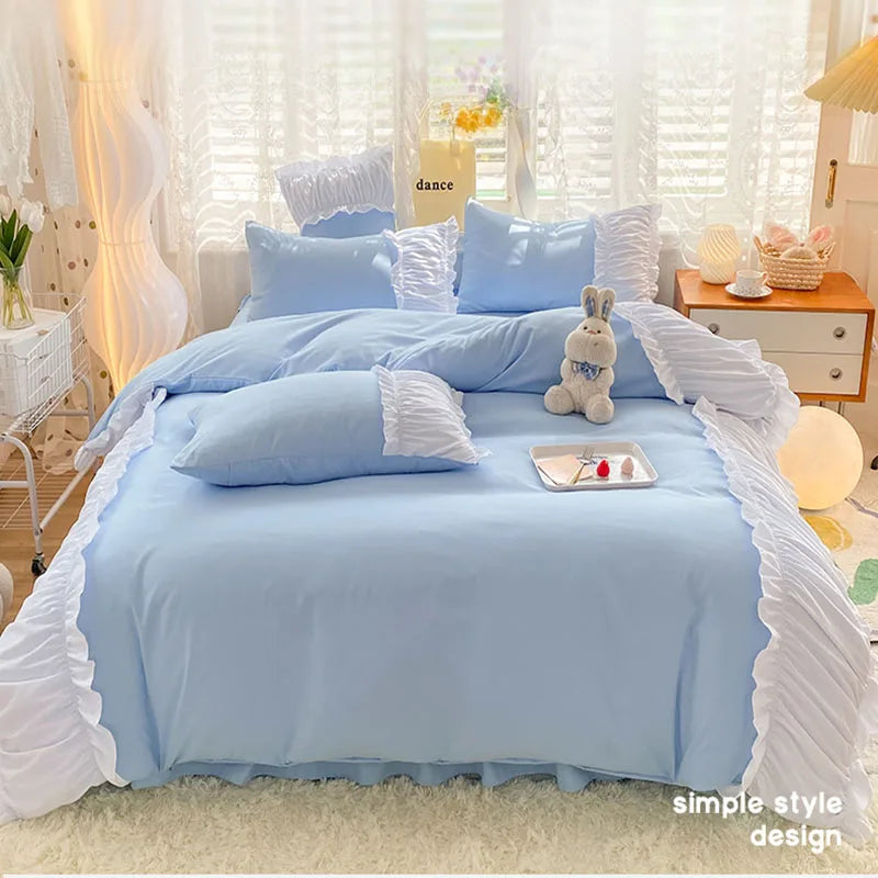 Afralia™ Lace Trim Solid Cotton Bedding Set - Queen/King/Double/Single Sizes