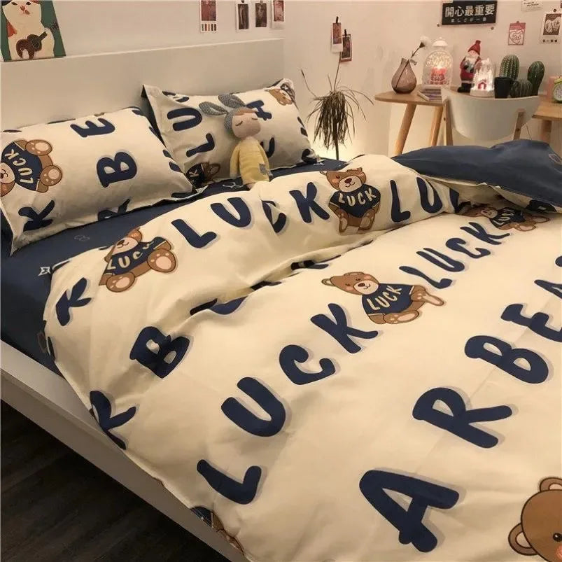Afralia™ Cartoon Print Bedding Set: Breathable Duvet Cover, Bed Sheet, Pillowcases - Double & Single Sizes