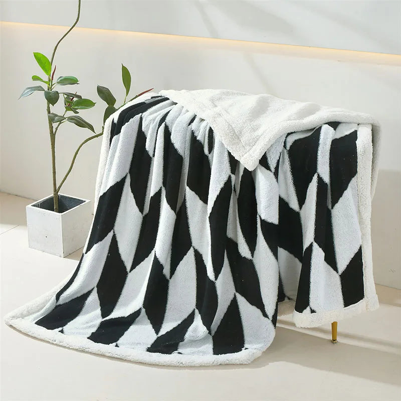 Afralia™ Geometric Lamb Wool Blanket: Soft Multi-Purpose Sofa Cover for Autumn Winter
