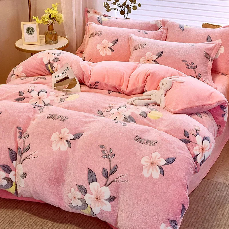 Afralia™ Winter Warm Heart Print Duvet Cover Set for Double Bed - 3 Piece