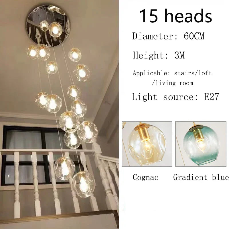 Afralia™ Glass Ball Spiral Chandelier for Modern Luxury Living Room