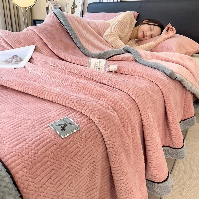 Afralia™ Cozy Jacquard Plush Blanket - Soft Coral Fleece - All-Season - European Solid Stripes